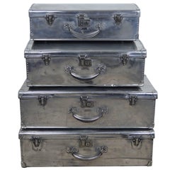 Stack of Vintage Polished Aluminium Suitcases By The Heston Aircraft Co, 1940s