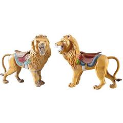 Pair of Carved and Polychromed Carousel Lions 8