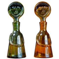 Two Mini Erik Hoglund People Bottles for Kosta Boda, Mid-20th Century, Sweden