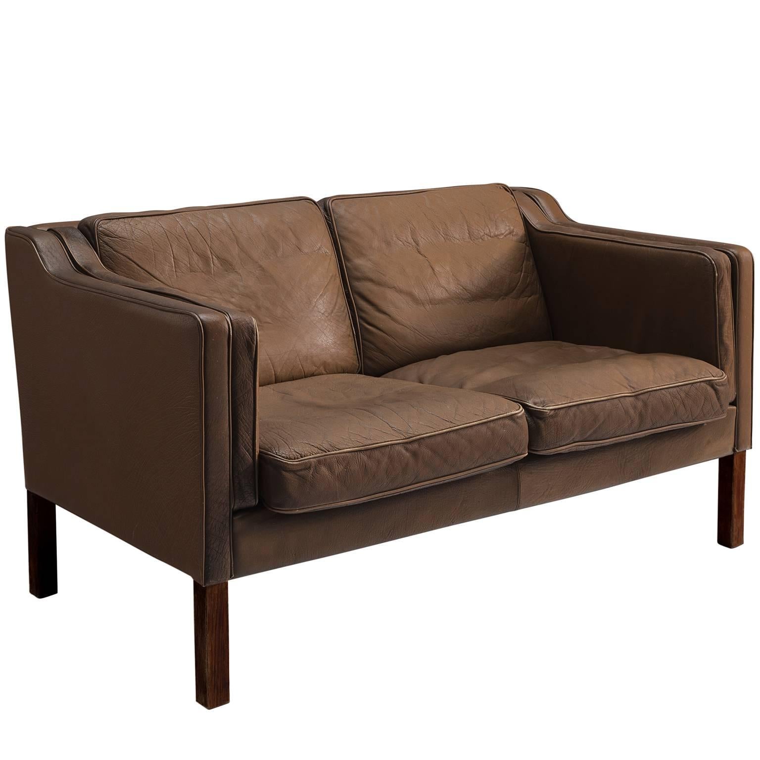 Danish Brown Leather Sofa for Stouby Polster Møbelfabrik