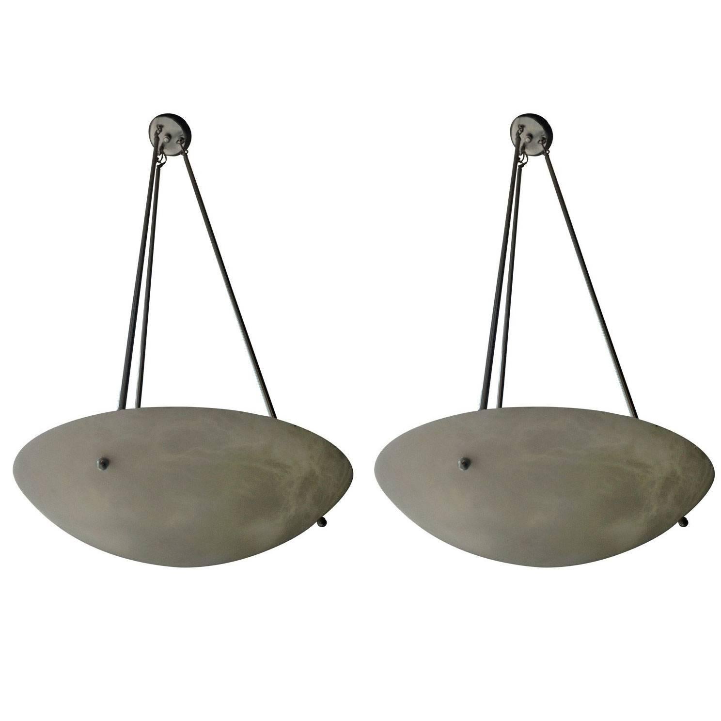 Single or Pair of Large Alabaster Chandeliers