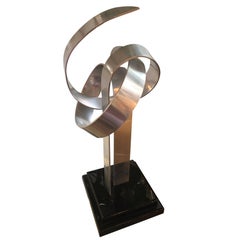 Signed Van Teal Aluminum Geometric Abstract Statue Sculpture