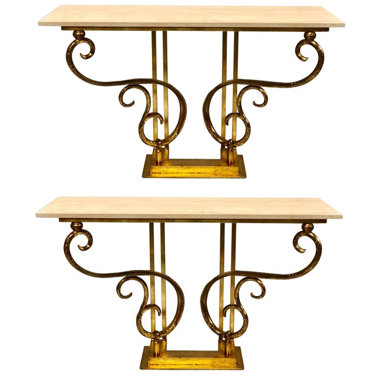 2 Italian MidCentury Modern Carrara Marble Consoles /Sofa Tables