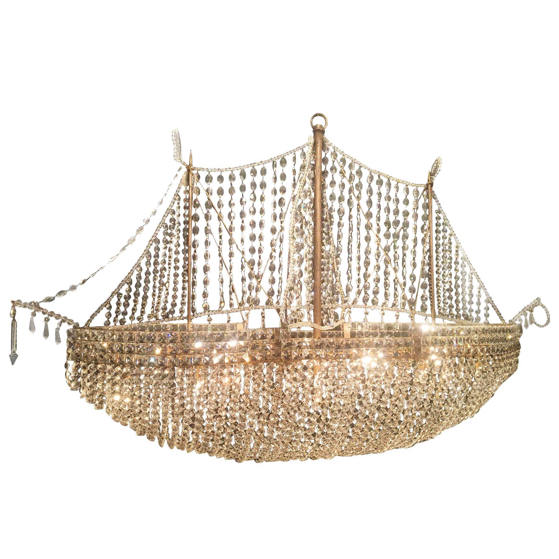 20th Century French Crystal Ship Chandelier