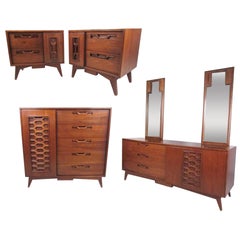 Stylish Vintage Walnut Bedroom Suite with Sculpted Front Detail