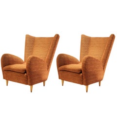 Pair of 1950s Italian Armchairs Attr. to Paolo Buffa, Robert Allen Upholstery