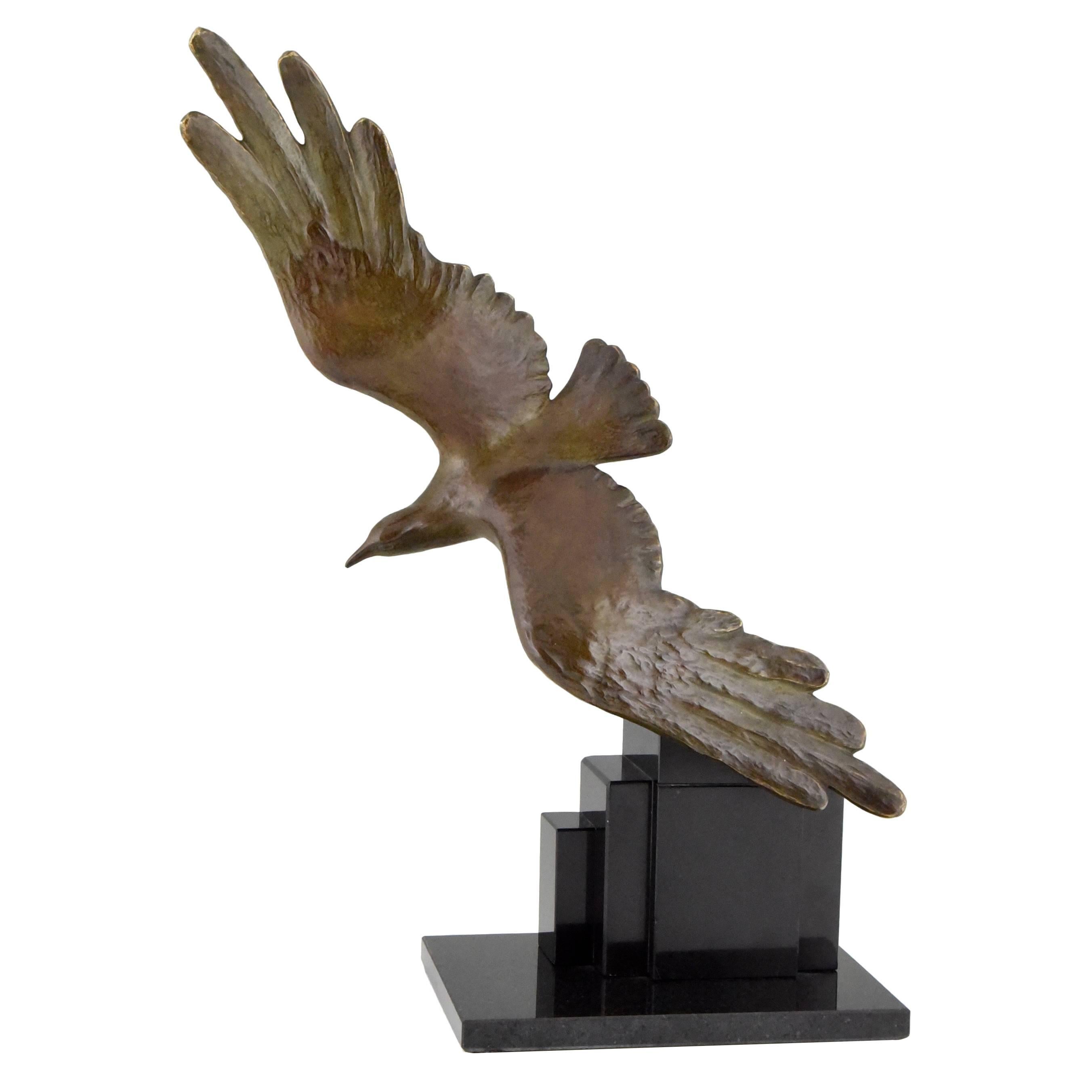 Art Deco Bronze Seagull bird sculpture By Alexandre Kelety