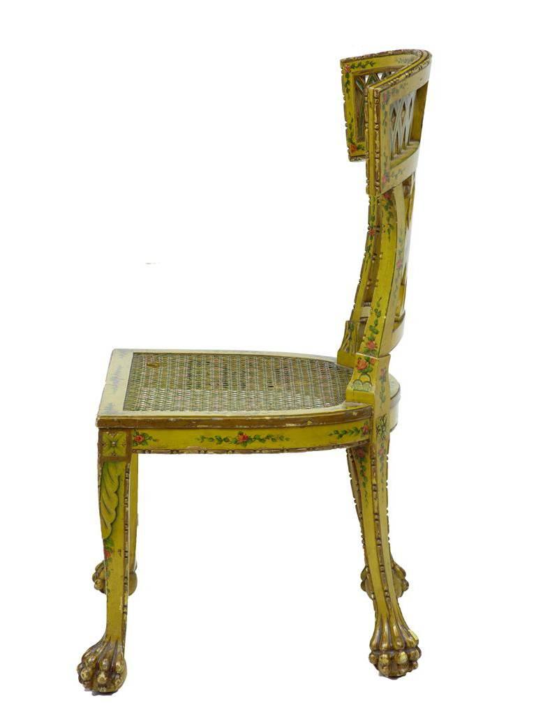 Early 19th Century Carved Painted Cane Seat Chair 1