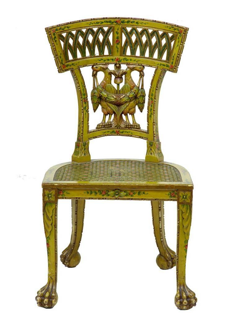Early 19th Century Carved Painted Cane Seat Chair 2