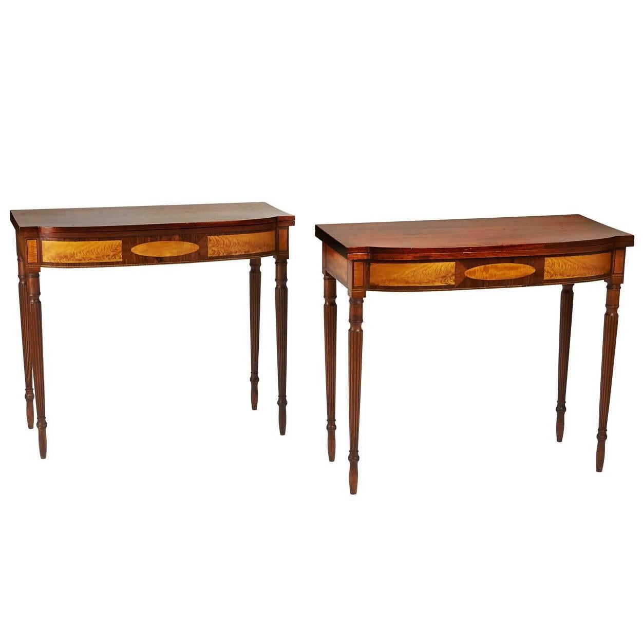 Rare Pair of Federal Inlaid Games Tables, New England circa 1810