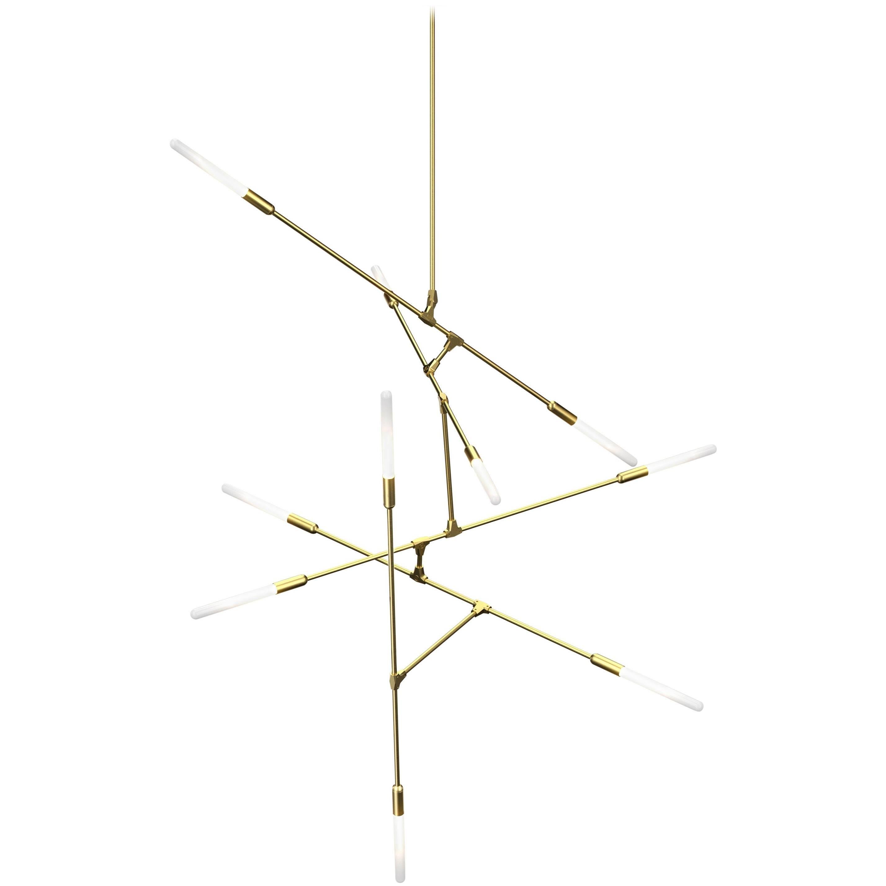 Dawn 10 (Vertical) Brushed Brass Chandelier by Matthew McCormick Studio For Sale