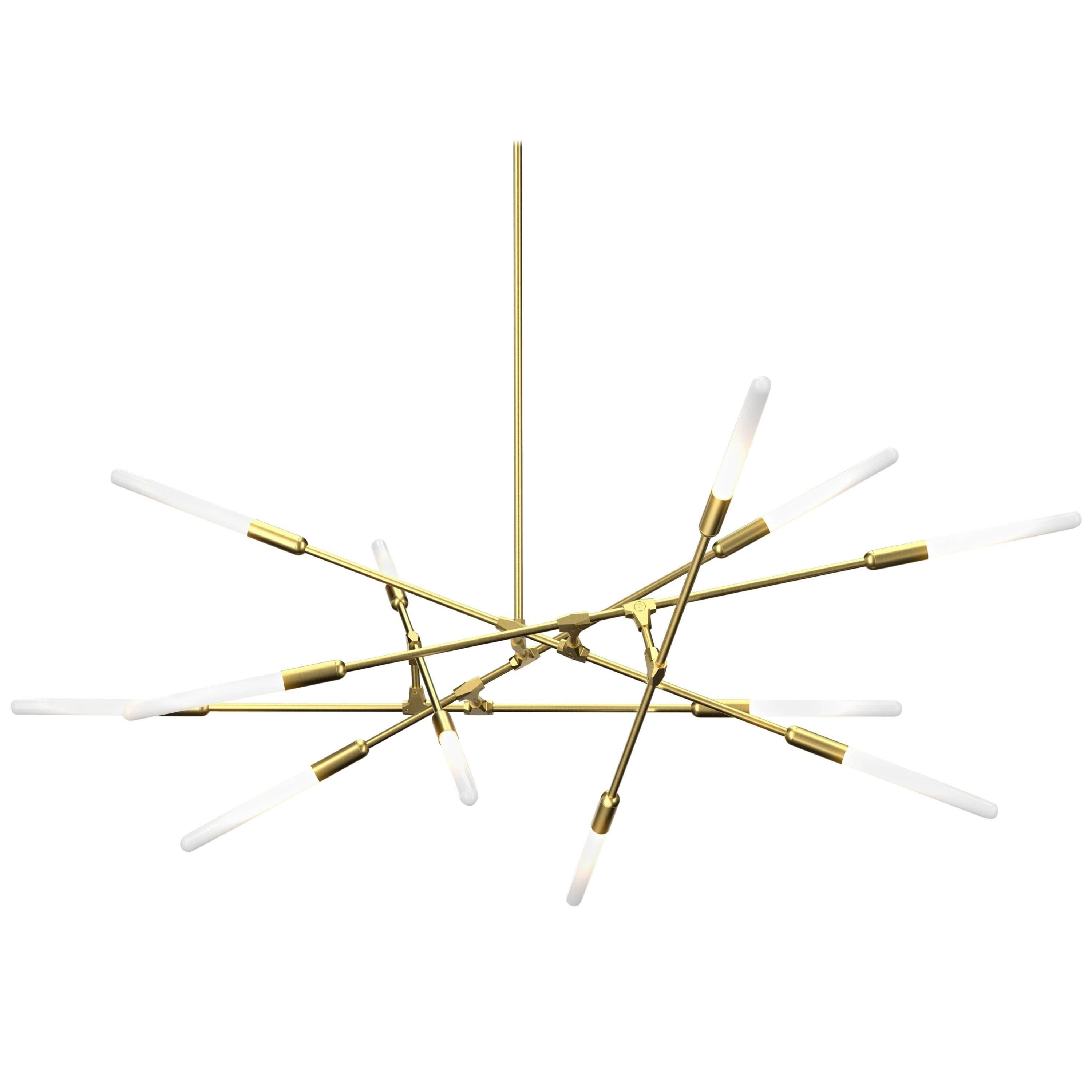 Dawn 12H Brushed Brass Chandelier by Matthew McCormick Studio For Sale