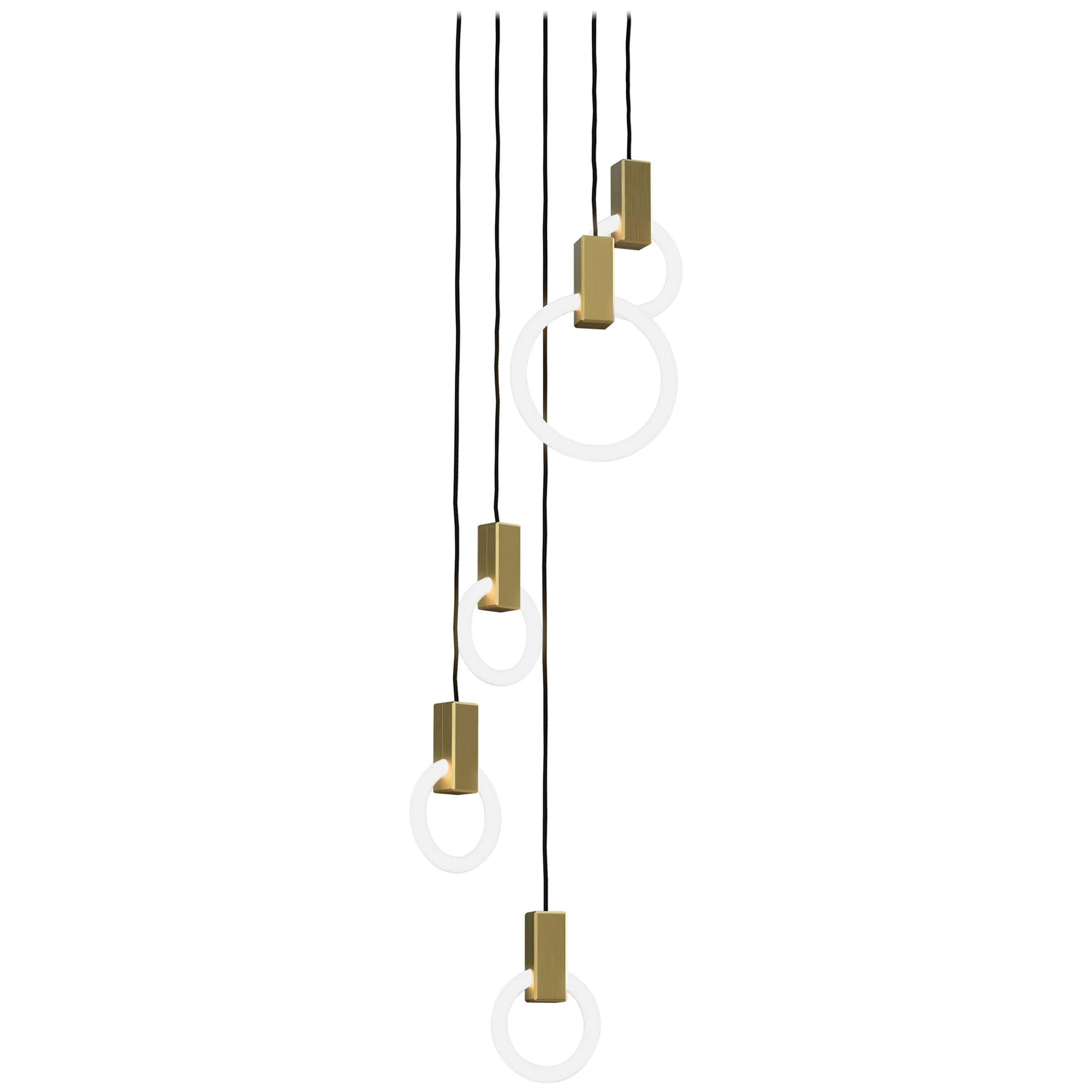 Halo C5 Brushed Brass Round Chandelier (mixed) by Matthew McCormick Studio For Sale