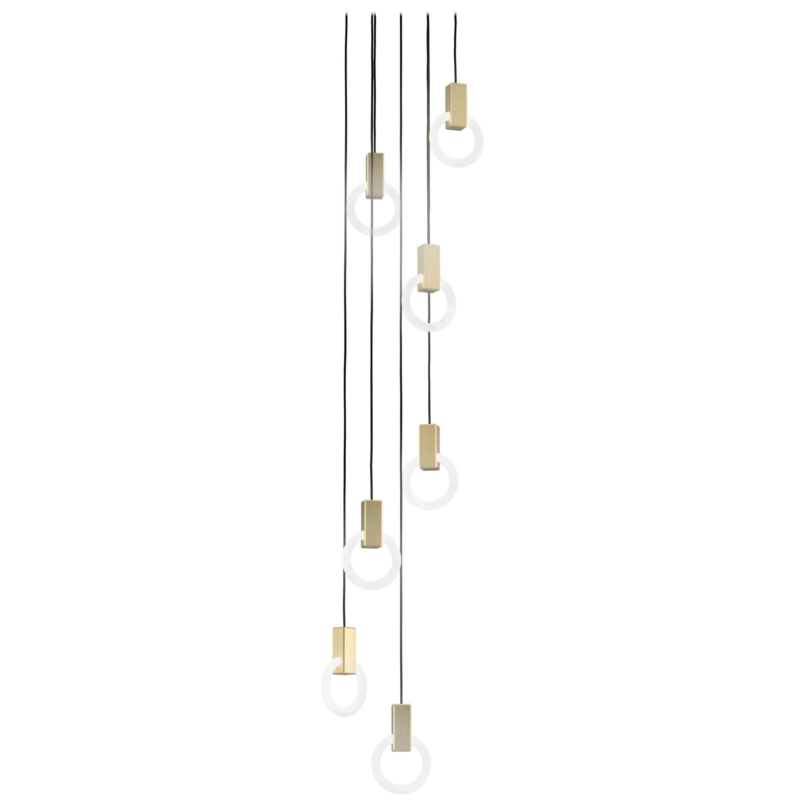 Halo C7 Brushed Brass Round Chandelier (standard) by Matthew McCormick Studio For Sale