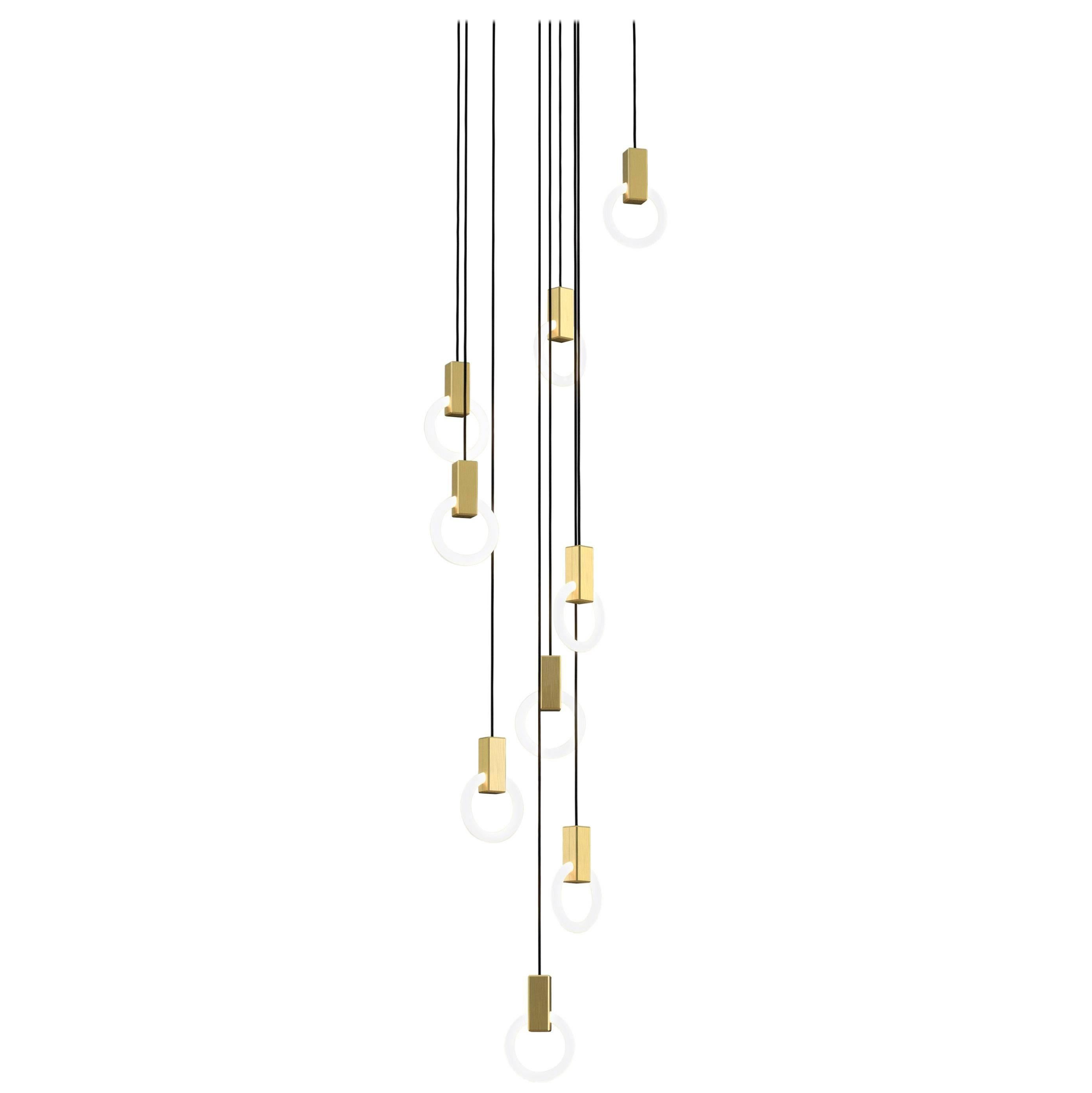 Halo C9 Brushed Brass Round Chandelier (standard) by Matthew McCormick Studio For Sale