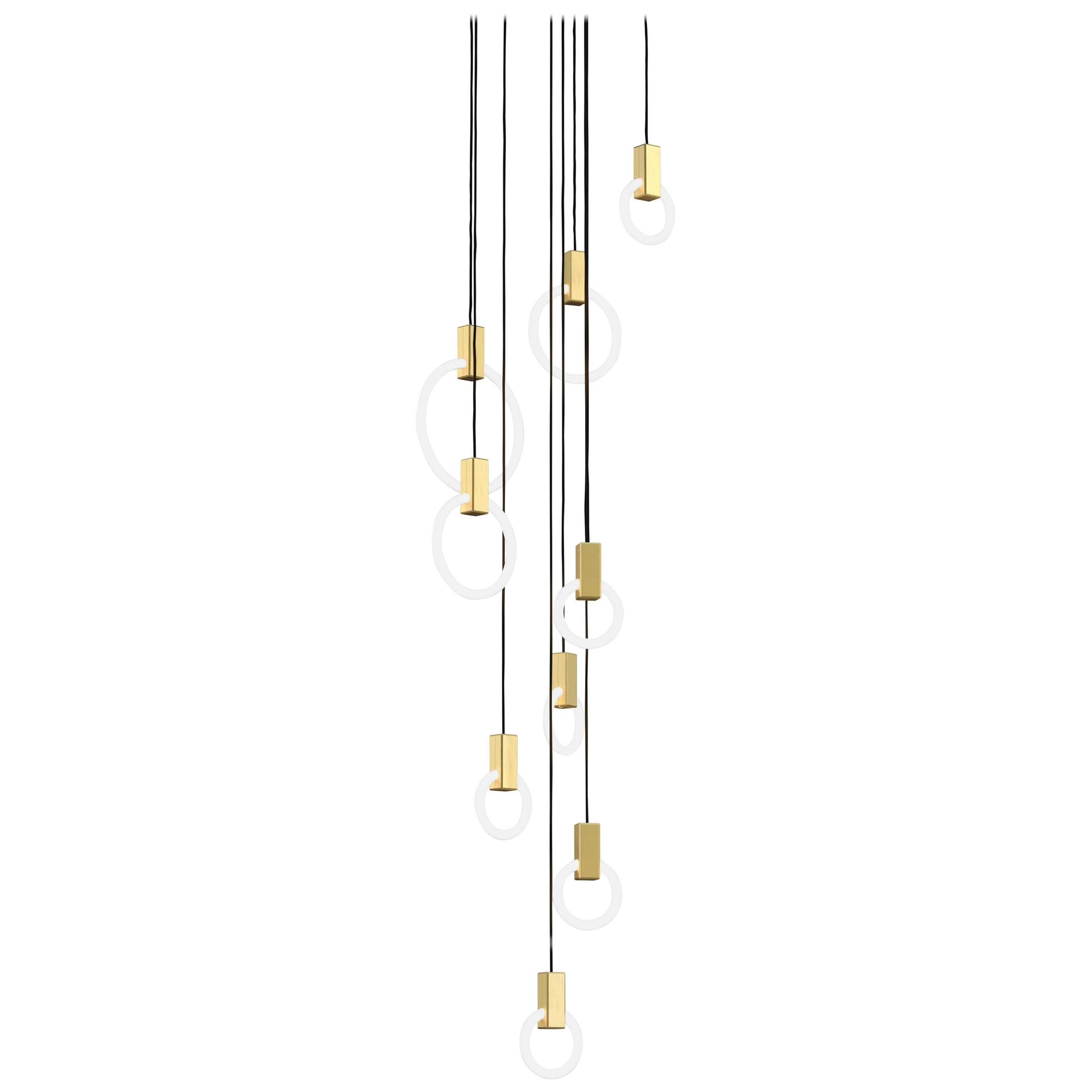 Halo C9 Brushed Brass Round Chandelier (mixed) by Matthew McCormick Studio For Sale