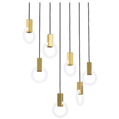 Halo C7 Brushed Brass Linear Chandelier (standard) by Matthew McCormick Studio