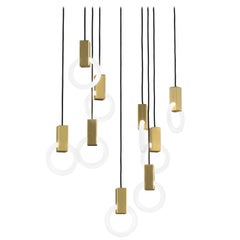 Halo C9 Brushed Brass Linear Chandelier (standard) by Matthew McCormick Studio