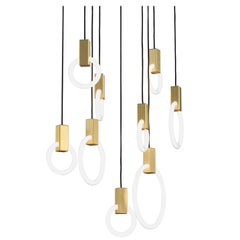 Halo C9 Brushed Brass Linear Chandelier (mixed) by Matthew McCormick Studio