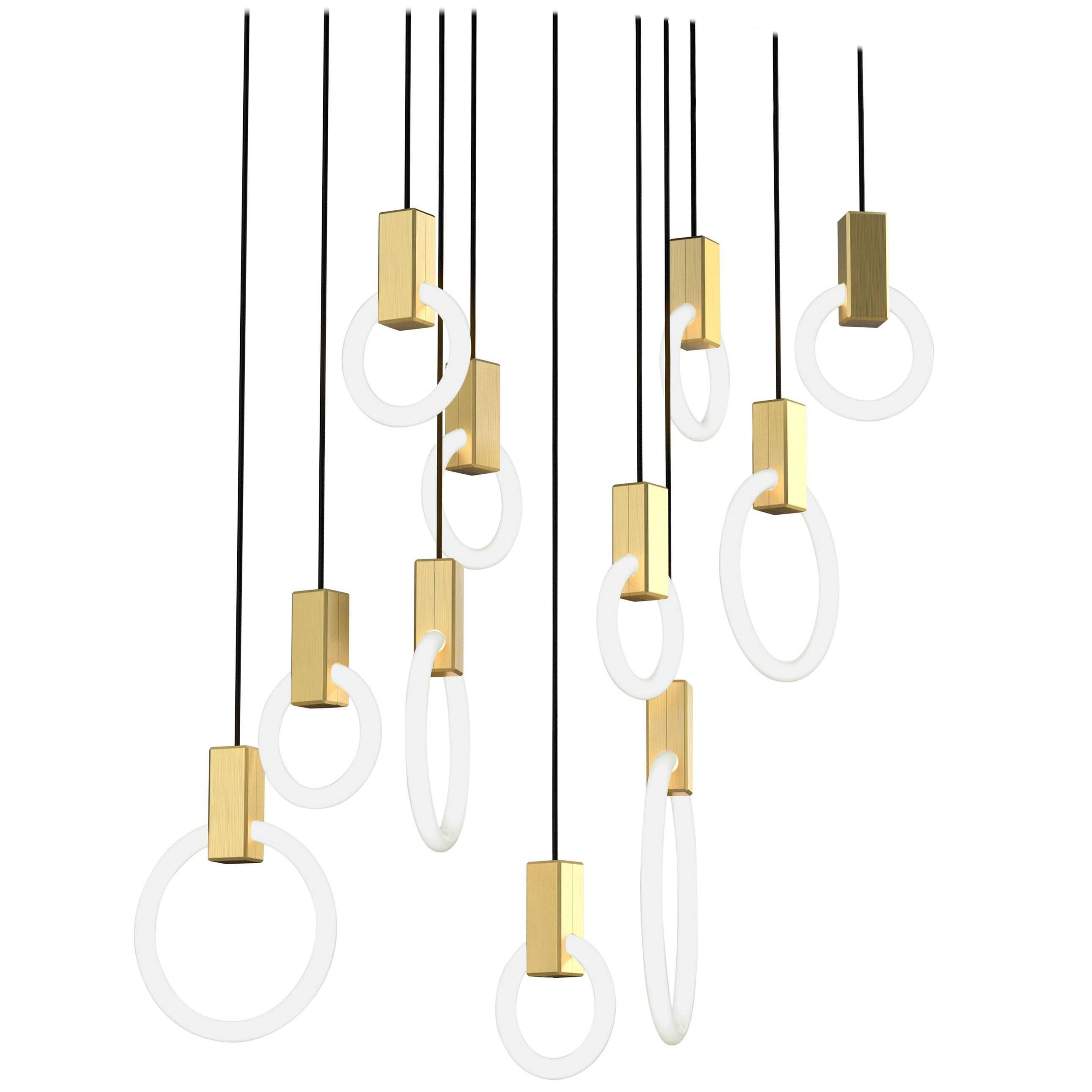Halo C11 Brushed Brass Linear Chandelier (mixed) by Matthew McCormick Studio For Sale