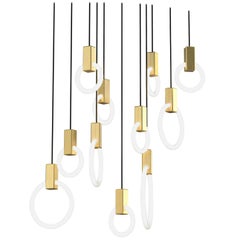 Halo C11 Brushed Brass Linear Chandelier (mixed) by Matthew McCormick Studio