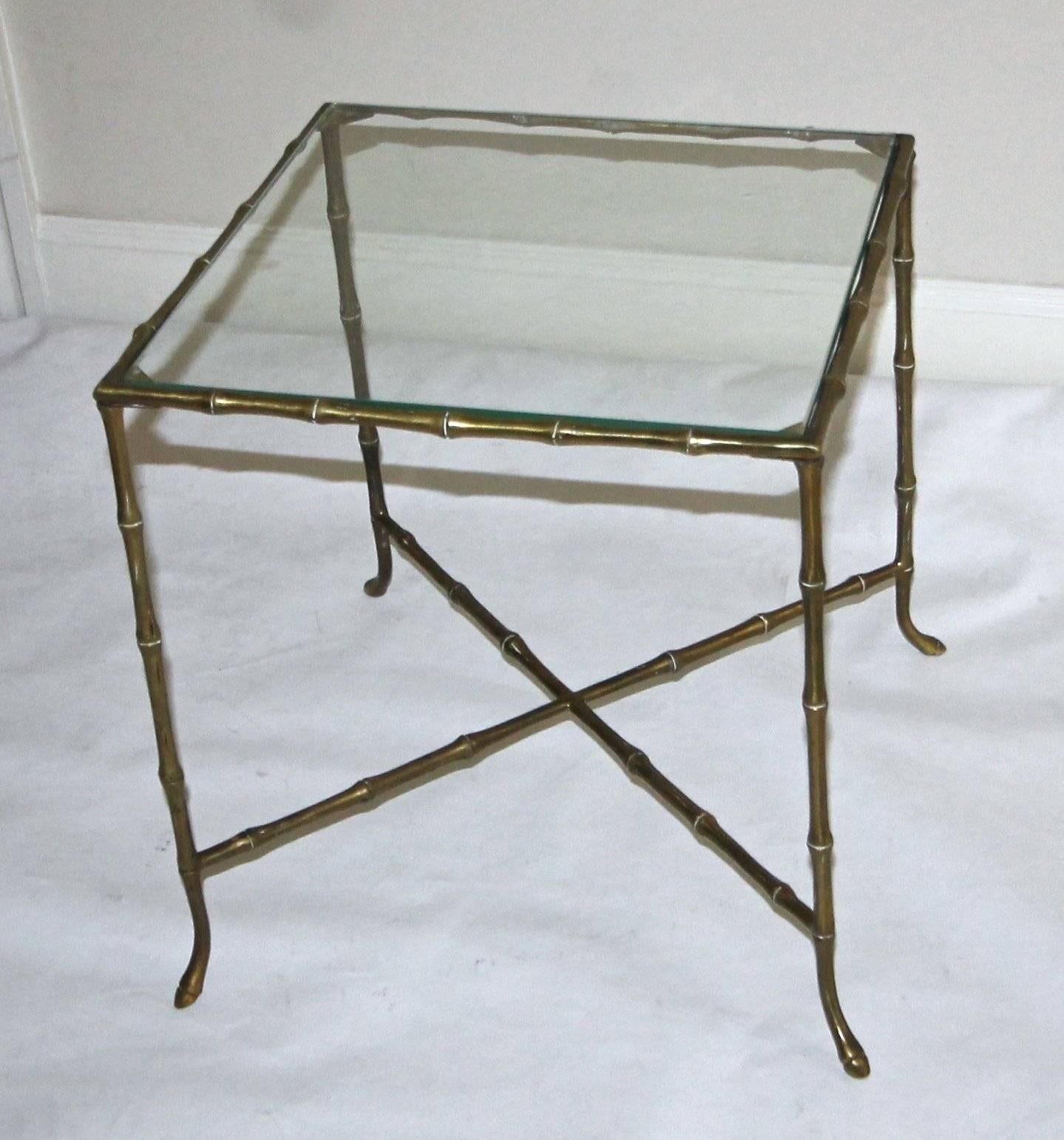 Mid-20th Century French Bagues Style Faux Brass Bamboo Side Table
