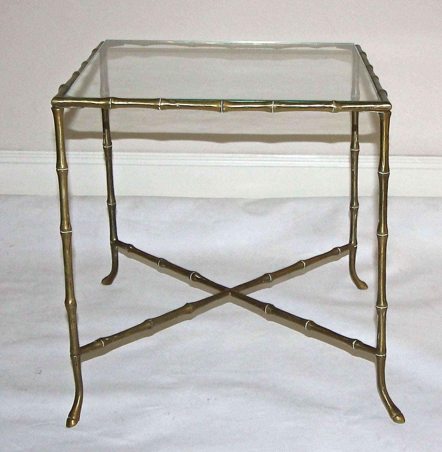 French Bagues Style Faux Brass Bamboo Side Table In Good Condition In Dallas, TX