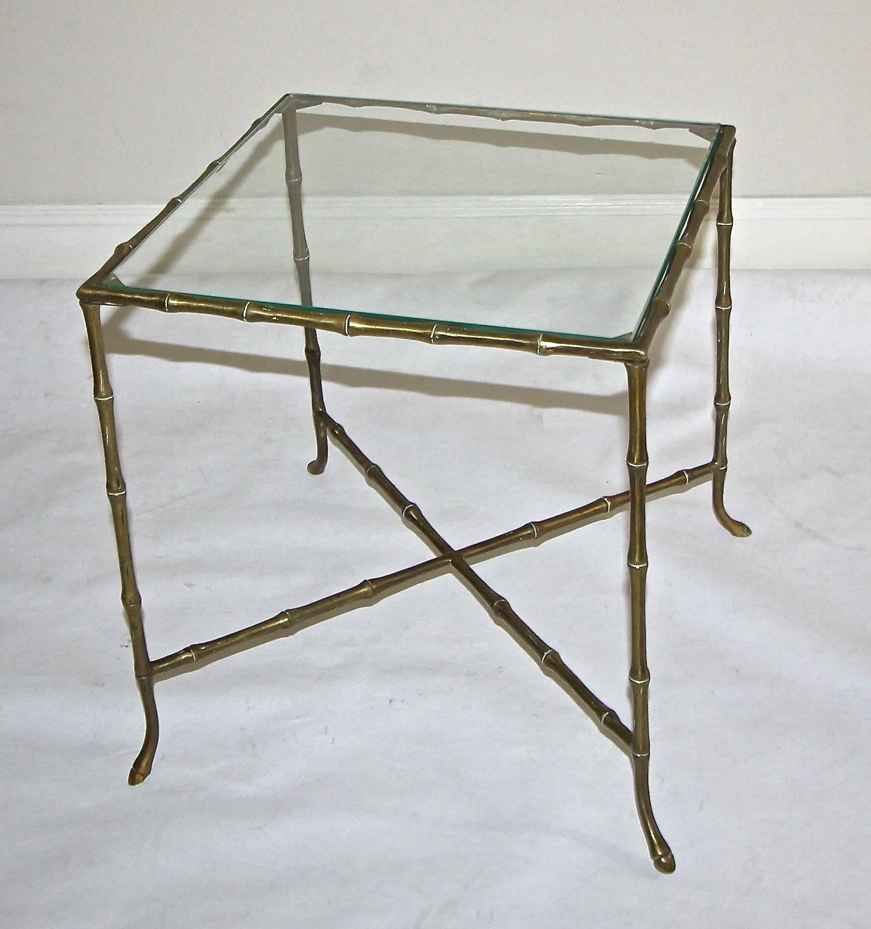 French Bagues Style Faux Brass Bamboo Side Table 1