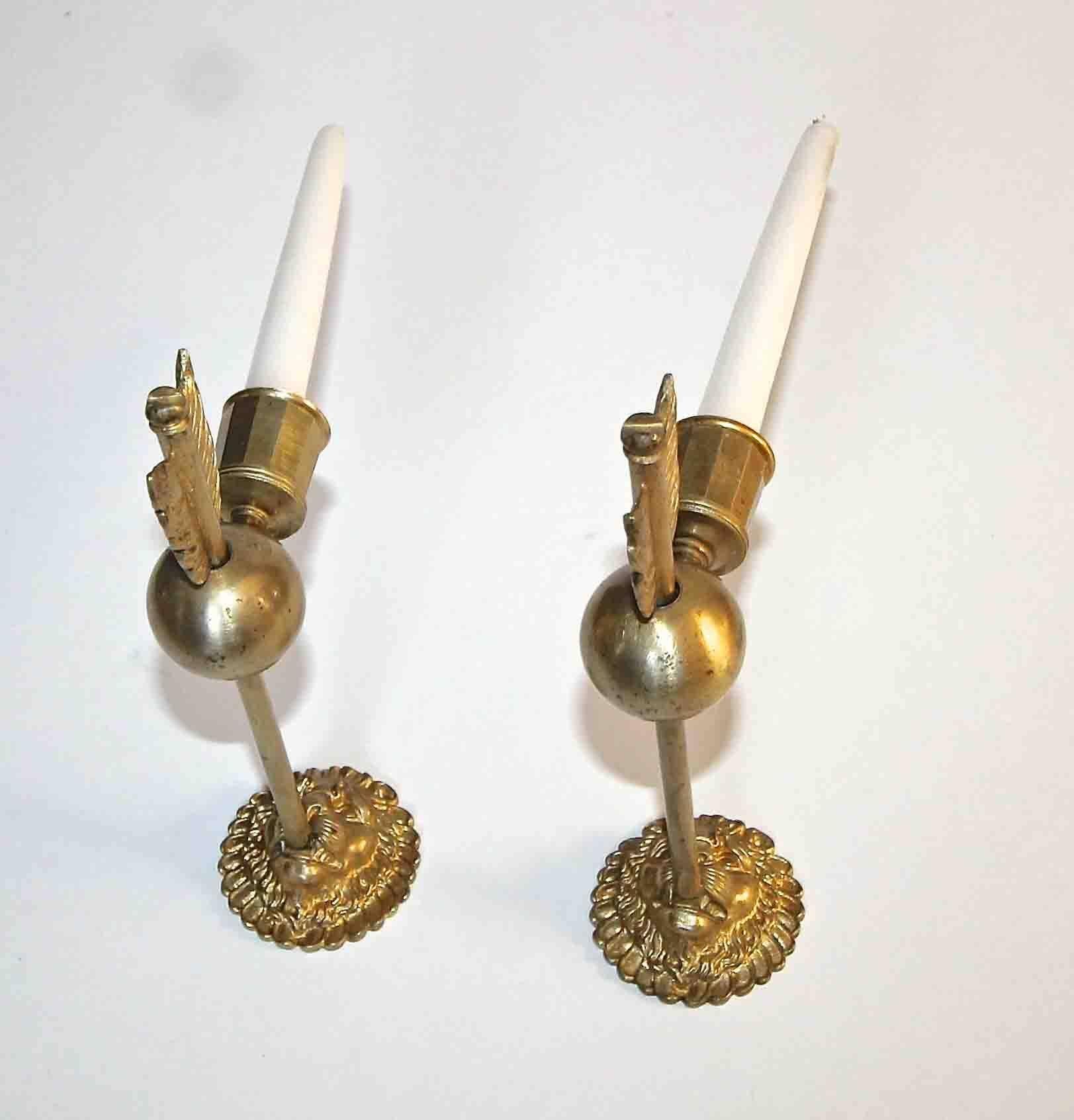 Pair of French First Empire Doré Bronze Lion and Arrow Wall Sconces 2