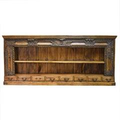 20th Century Long Open Asian Bookcase in Teak with Carved Foliage and Flowers