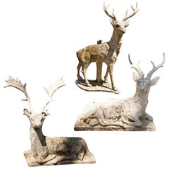 Three Cement Sculptures of Stags