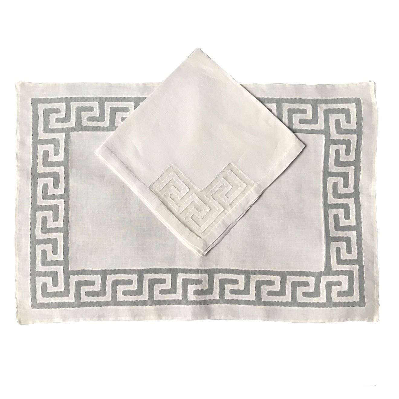 Set of Six Greek Key Placemats and Napkins