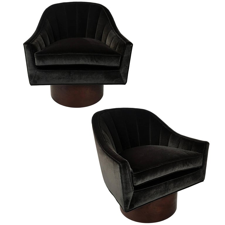 Pair of Velvet Swivel Chairs by Harvey Probber For Sale at 1stDibs