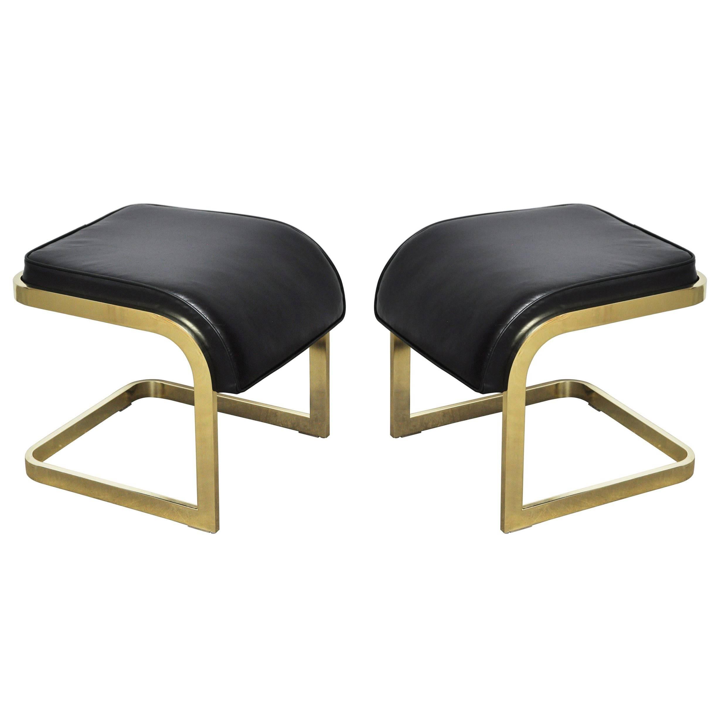 Brass and Leather Stools by DIA