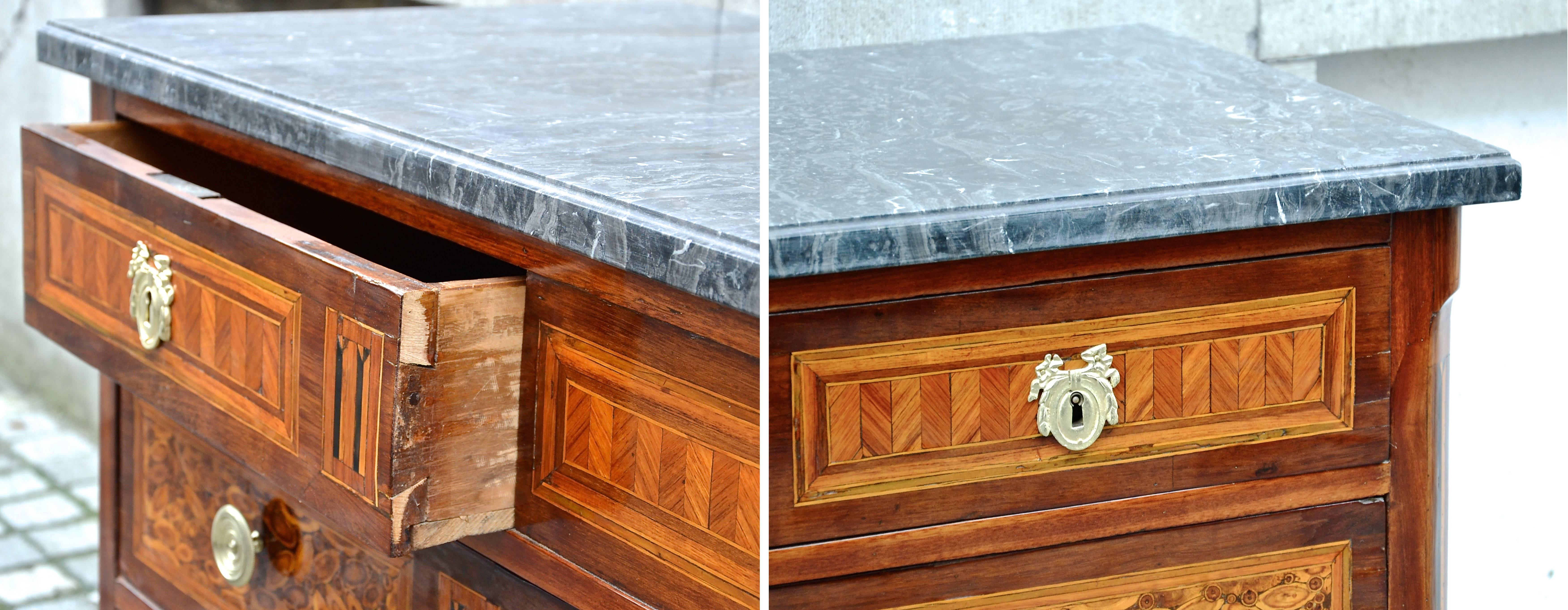 18th Century 18th C. French Marquetry Chest Of Drawers, Stamped J. Chastel