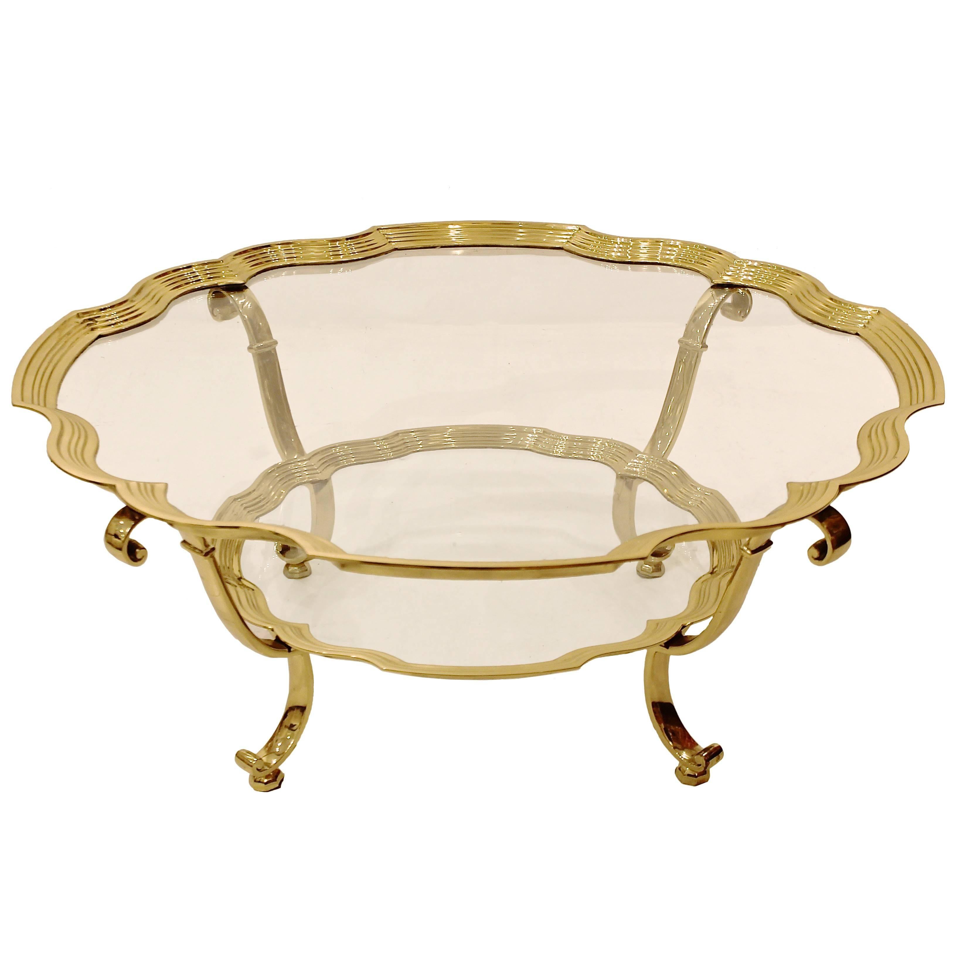 1970s LaBarge Italian Made, American Design, Glass, Polished Brass Coffee Table