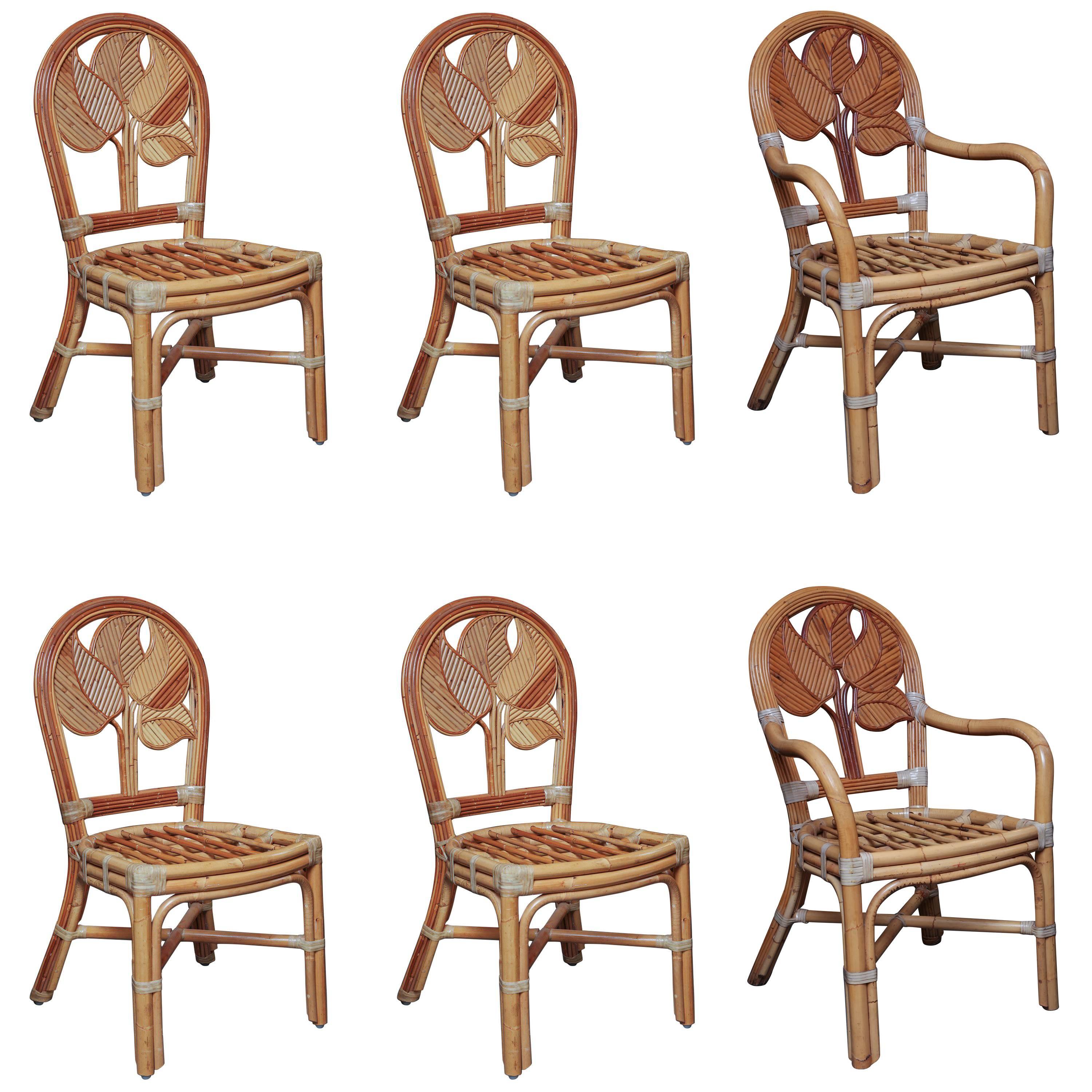 Set of Six Midcentury Rattan Dining Chairs