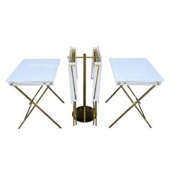 Set of Four Acrylic and Brass Serving Trays with Stand by Charles Hollis Jones
