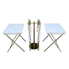 Set of Four Acrylic and Brass Serving Trays with Stand by Charles Hollis Jones 1