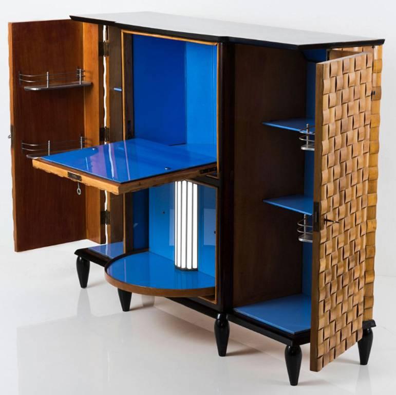 Mid-Century Modern Late Art Deco faceted cocktail bar with blue glass interior - Italy, circa 1940