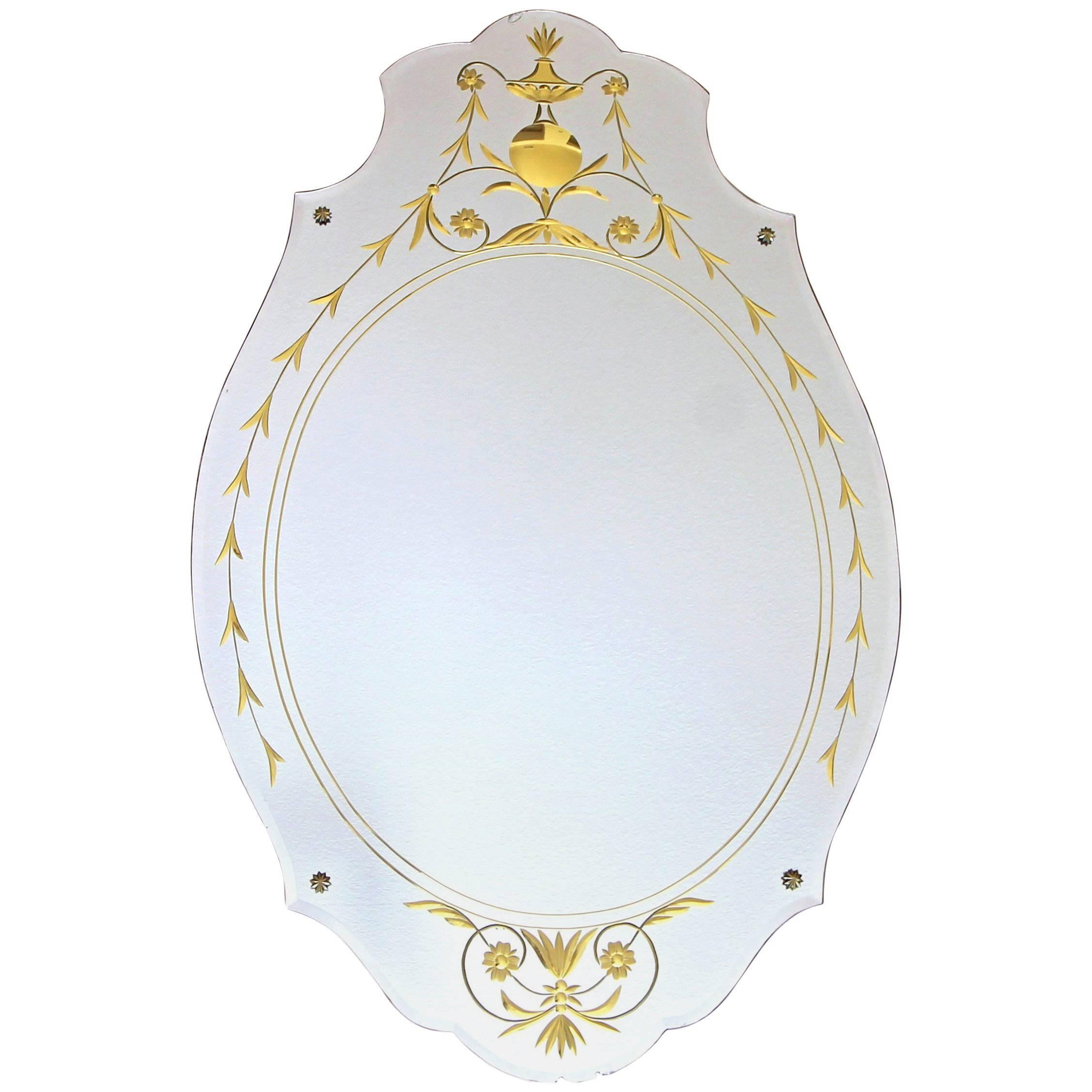 Art Deco Etched Gold Wall Mirror For Sale