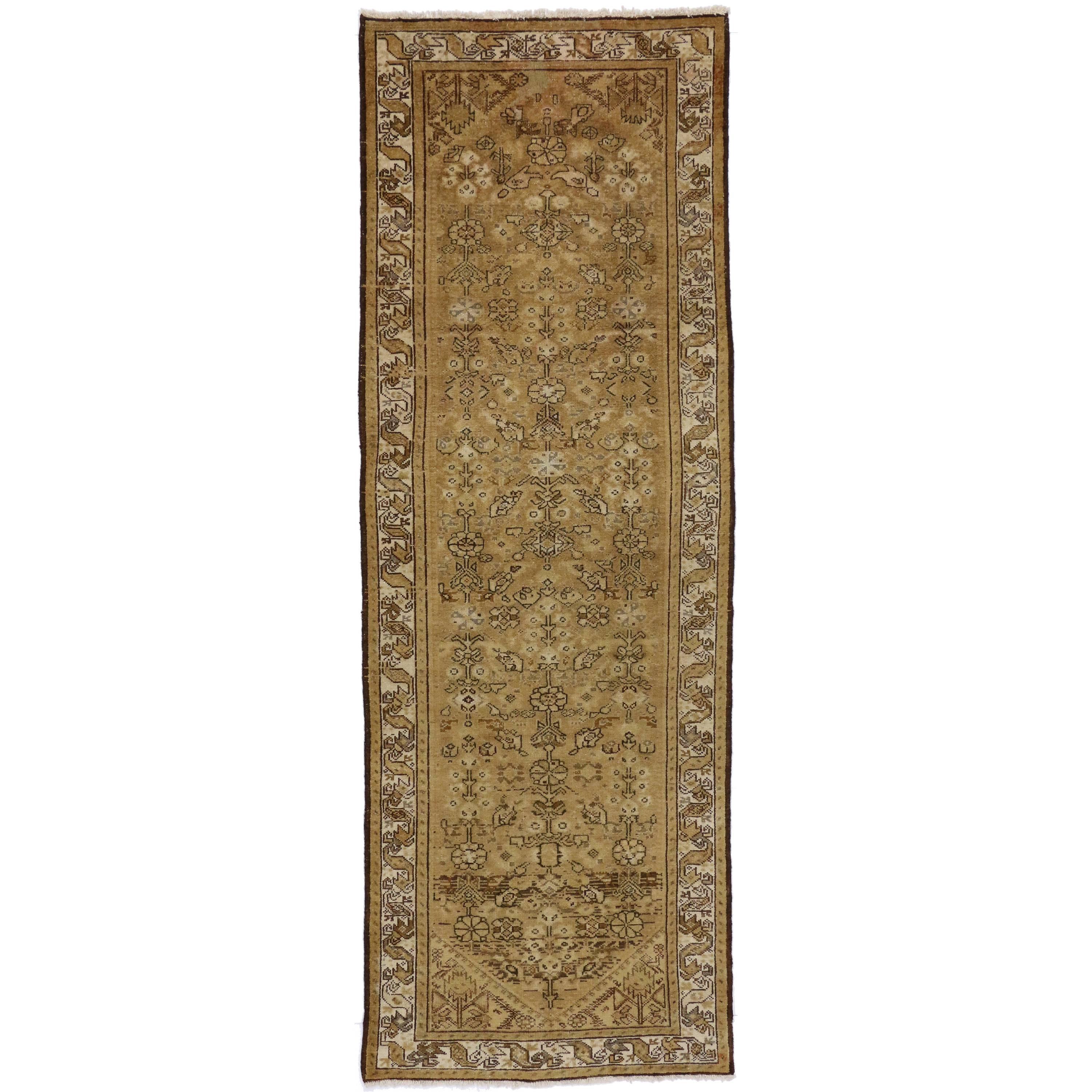 Antique Persian Malayer Runner with Guli Hinnai Flower, Persian Hallway Runner