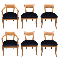 Six Biedermeier Style Dining Chairs with Purple Velvet Seats