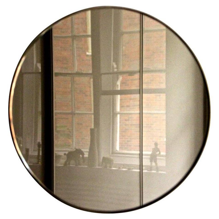 Bespoke Contemporary Bronze Tinted Orbis™ Round Mirror with Brass Frame