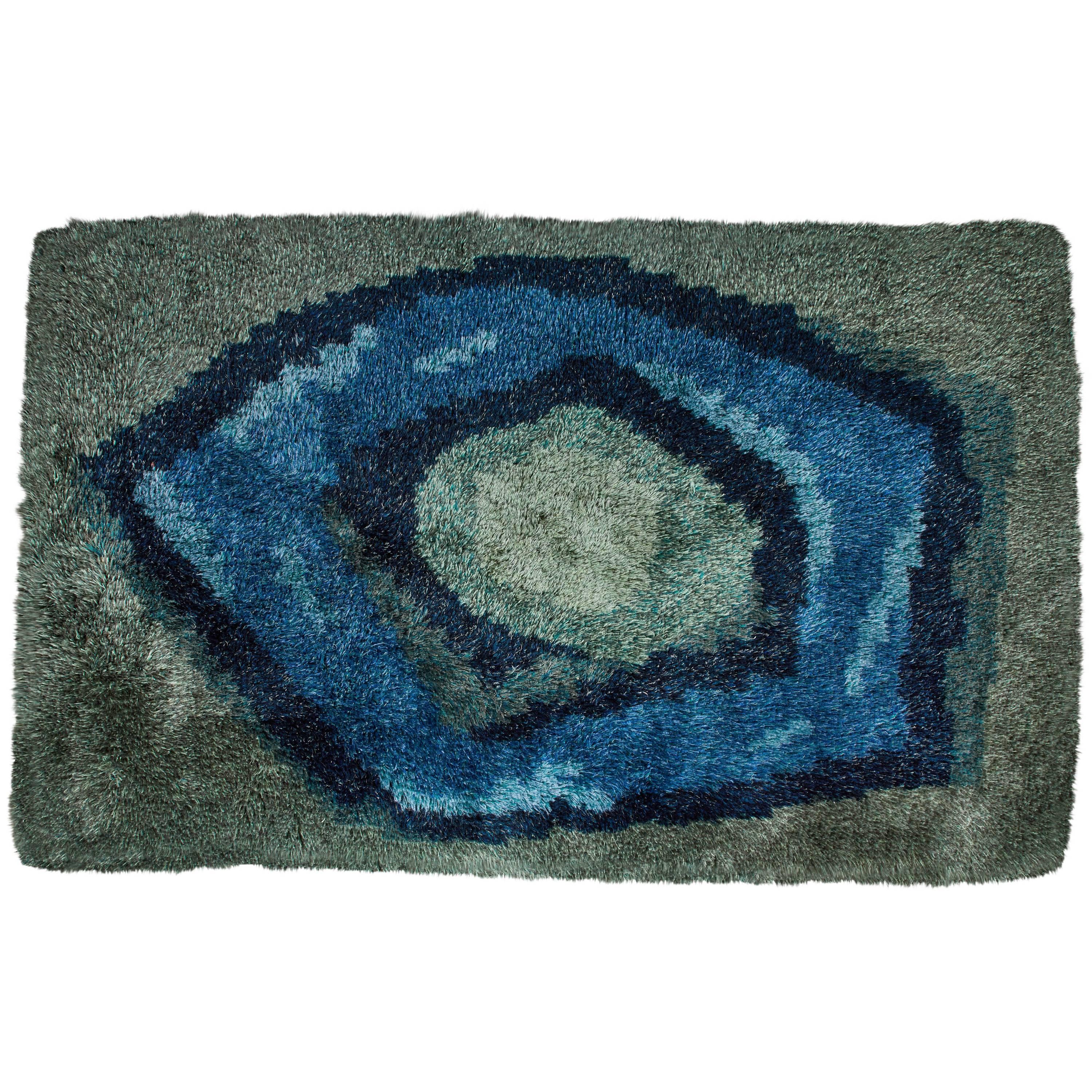 1960s Blue and Green Scandinavian Rya Rug at 1stDibs