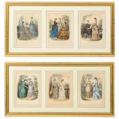 Antique 19th Century Spanish Fashion Prints in Giltwood Frame, Pair