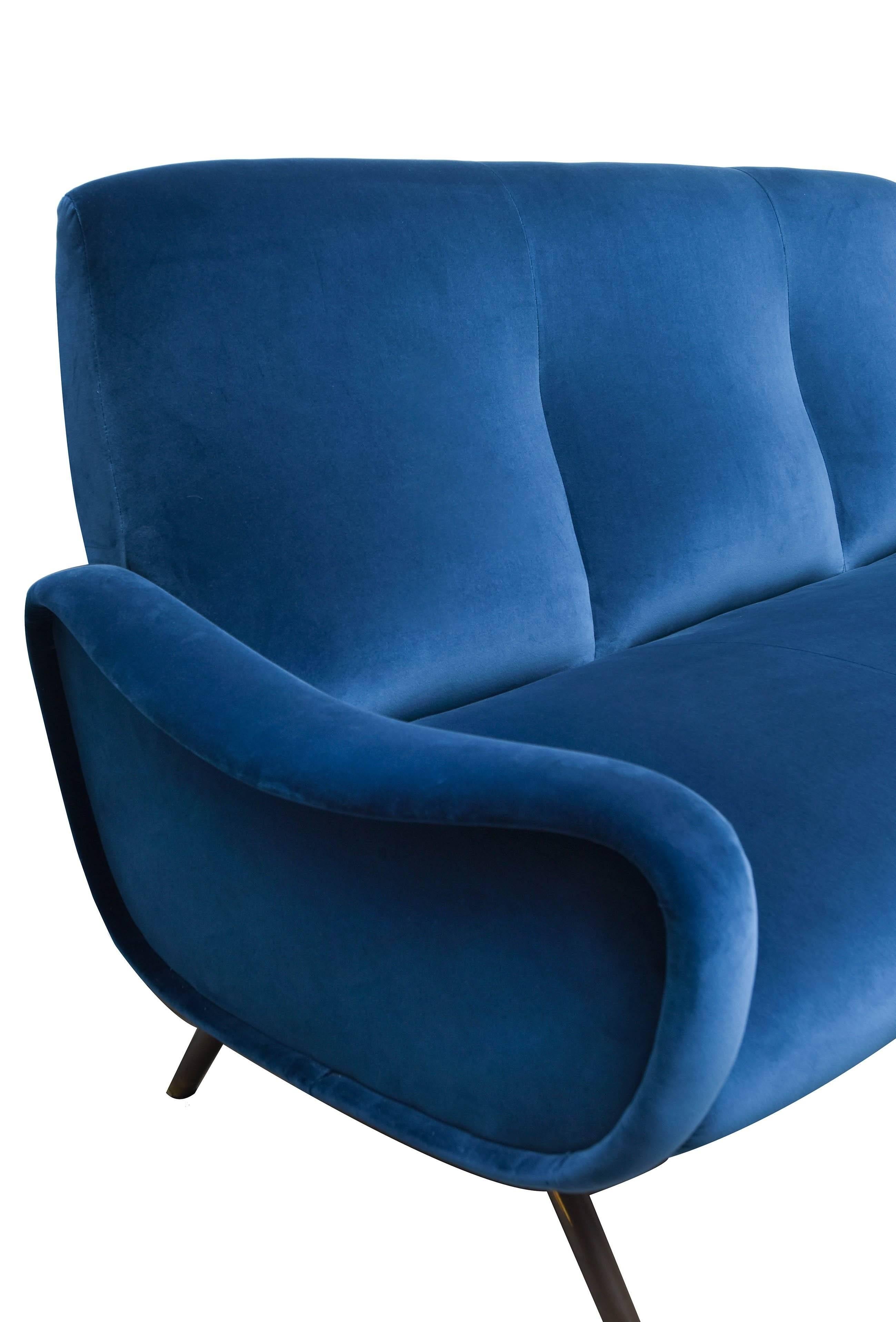 Mid-20th Century Marco Zanuso Blue Velvet Upholstery Italian “Lady” Sofa for Arflex, 1950s 