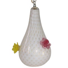 Italian Murano Glass Pendant Light with Embossed Flowers