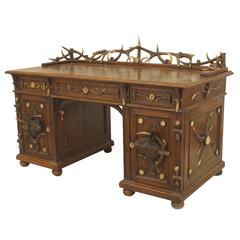 19th c. Rustic German Horn and Carved Oak Desk 4