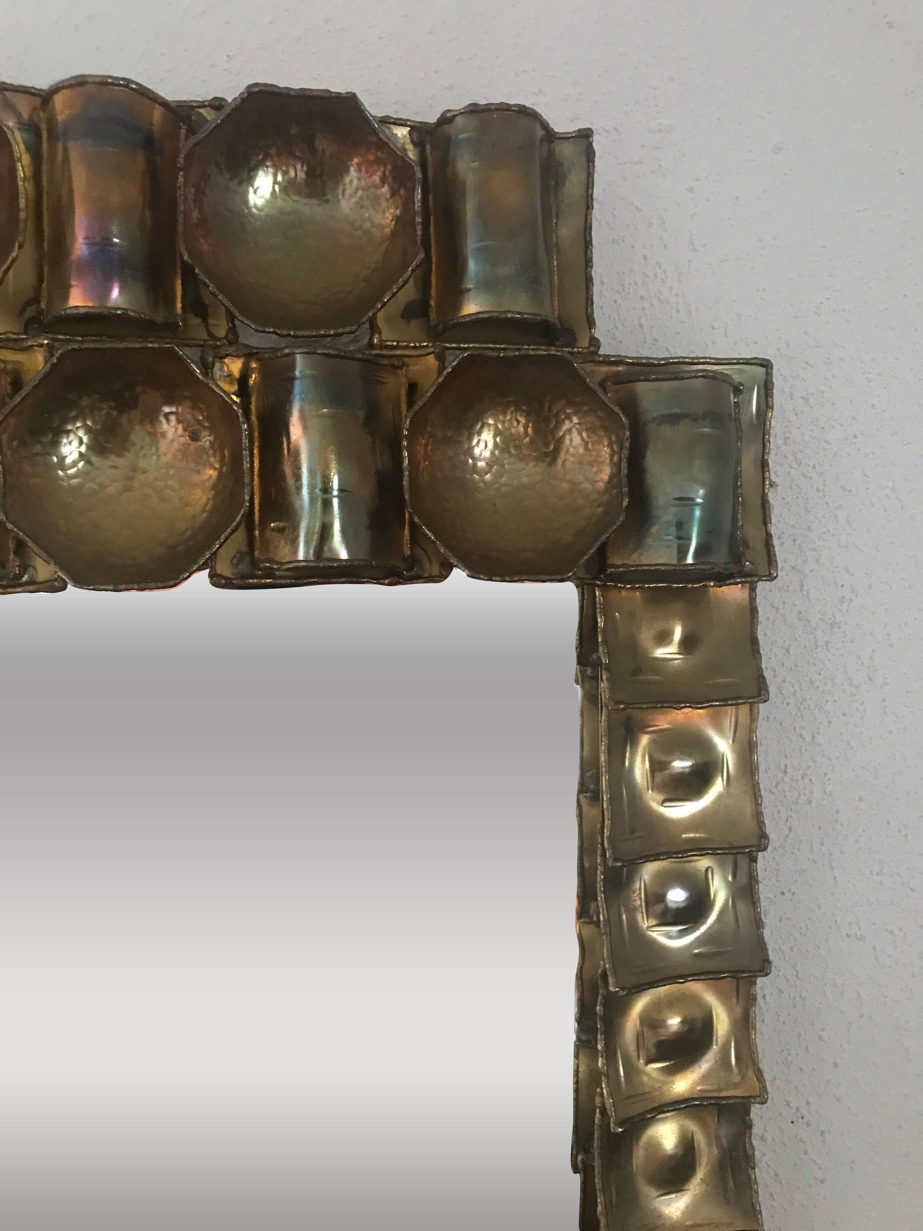 Large Swedish Brass Frame Mirror Made by Artist Claës E. Giertta One of a Kind For Sale 1